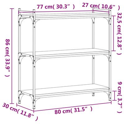 vidaXL Boekenkast 3-laags 80x30x86 cm bewerkt hout gerookt eikenkleur