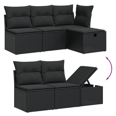 vidaXL 6-delige Loungeset met kussens poly rattan zwart