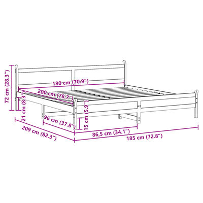 vidaXL Bedframe zonder matras massief grenenhout wit 180x200 cm