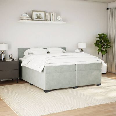 vidaXL Boxspring met matras fluweel lichtgrijs 200x200 cm