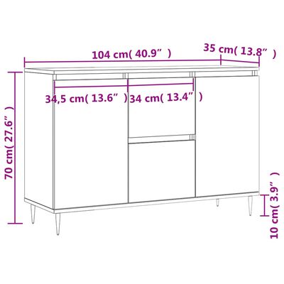 vidaXL Dressoir 104x35x70 cm bewerkt hout grijs sonoma eikenkleurig