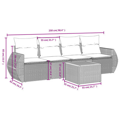 vidaXL 5-delige Loungeset met kussens poly rattan beige