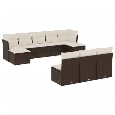 vidaXL 10-delige Loungeset met kussens poly rattan bruin