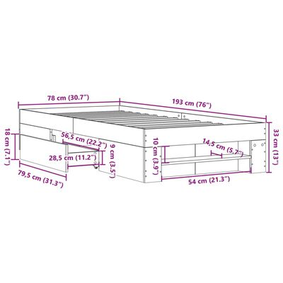 vidaXL Bedframe bewerkt hout wit 75x190 cm