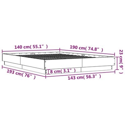 vidaXL Bedframe bewerkt hout bruin eikenkleur 140x190 cm