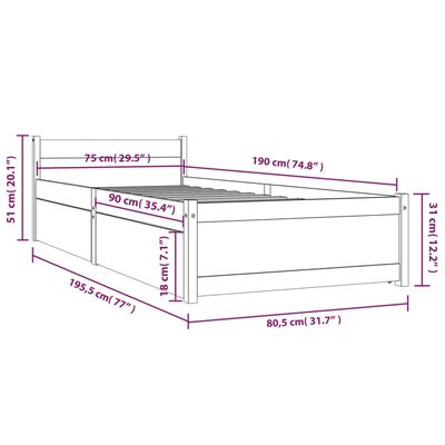 vidaXL Bedframe met lades wit 75x190 cm