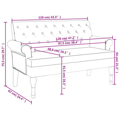 vidaXL Bankje met rugleuning 120x62x75,5 cm stof donkergroen