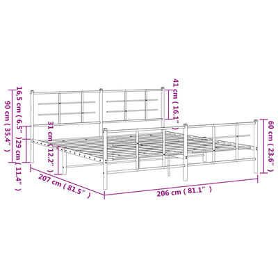 vidaXL Bedframe met hoofd- en voeteneinde metaal zwart 200x200 cm