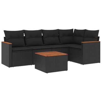 vidaXL 6-delige Loungeset met kussens poly rattan zwart