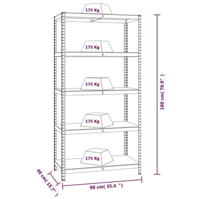 vidaXL Opbergrek 5-laags 3 st staal en bewerkt hout zilverkleurig