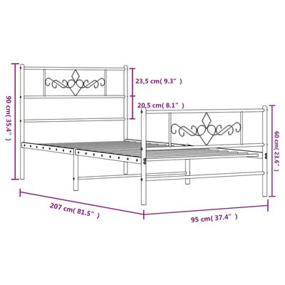 vidaXL Bedframe met hoofd- en voeteneinde metaal wit 90x200 cm