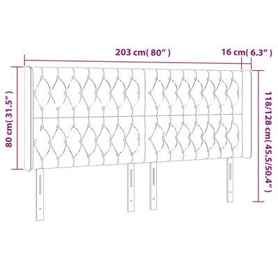 vidaXL Hoofdbord LED 203x16x118/128 cm fluweel roze