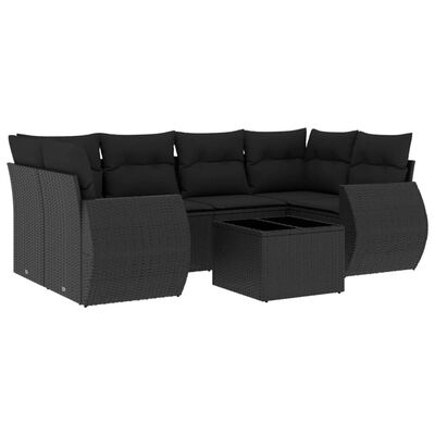 vidaXL 7-delige Loungeset met kussens poly rattan zwart