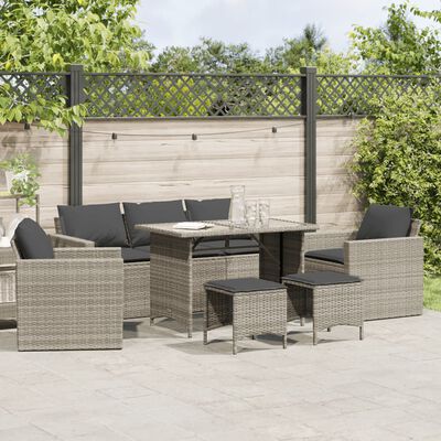 vidaXL 6-delige Loungeset met kussens poly rattan lichtgrijs