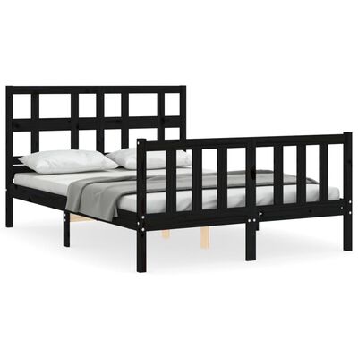 vidaXL Bedframe met hoofdbord massief hout zwart 140x200 cm