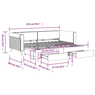 vidaXL Slaapbank onderschuifbed en lades 90x200 cm fluweel lichtgrijs