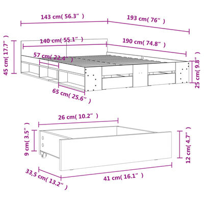 vidaXL Bedframe met lades bewerkt hout gerookt eikenkleurig 140x190 cm