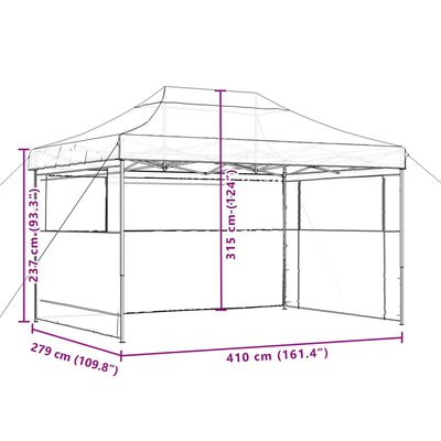 vidaXL Partytent inklapbaar pop-up met 3 zijwanden beige