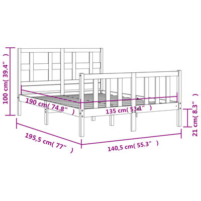 vidaXL Bedframe met hoofdbord massief hout