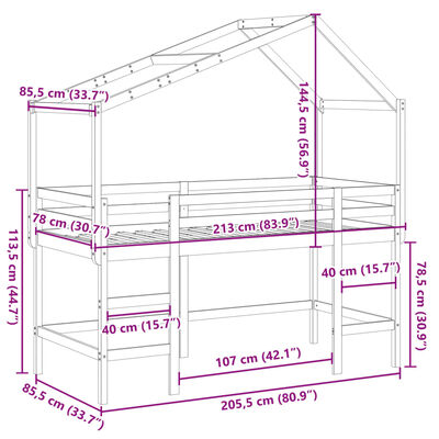 vidaXL Halfhoogslaper met ladder en bedhuis grenenhout wit 80x200 cm