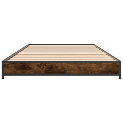 vidaXL Bedframe bewerkt hout en metaal gerookt eikenkleurig 75x190 cm