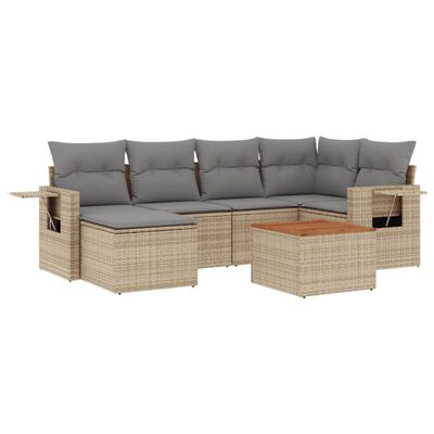 vidaXL 7-delige Loungeset met kussens poly rattan beige