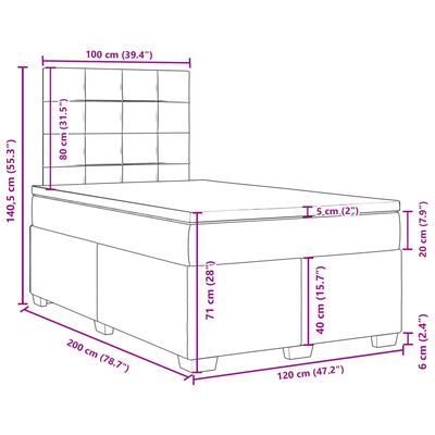 vidaXL Boxspring met matras fluweel lichtgrijs 120x200 cm