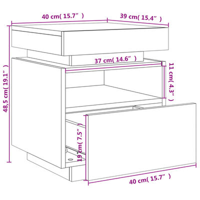 vidaXL Nachtkastje met LED-verlichting 40x39x48,5 cm gerookt eiken