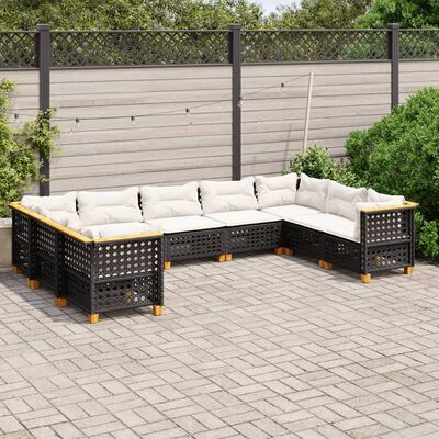 vidaXL 9-delige Loungeset met kussens poly rattan zwart