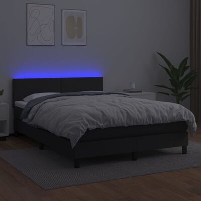 vidaXL Boxspring met matras en LED kunstleer zwart 140x200 cm