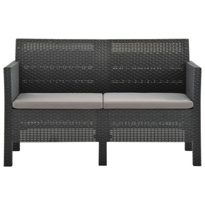 vidaXL 3-delige Loungeset met kussens PP rattan antracietkleurig