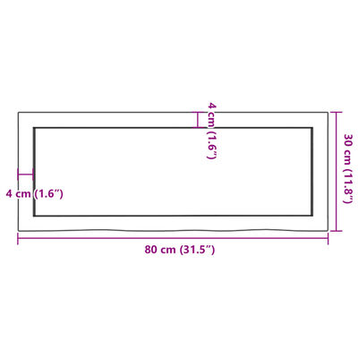 vidaXL Wastafelblad 80x30x(2-6) cm onbehandeld massief hout