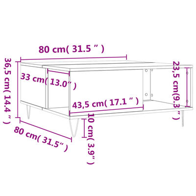 vidaXL Salontafel 80x80x36,5 cm bewerkt hout bruin eikenkleur