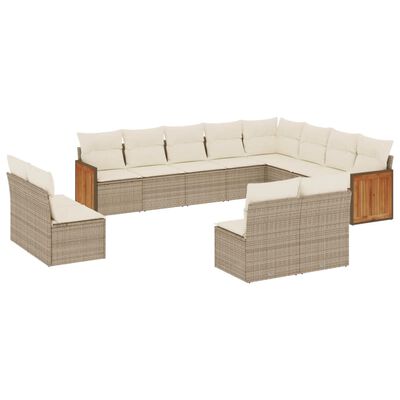 vidaXL 12-delige Loungeset met kussens poly rattan beige