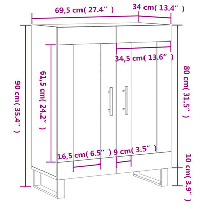 vidaXL Dressoir 69,5x34x90 cm bewerkt hout betongrijs