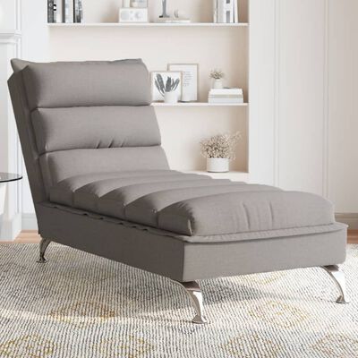 vidaXL Massage chaise longue met kussens stof taupe