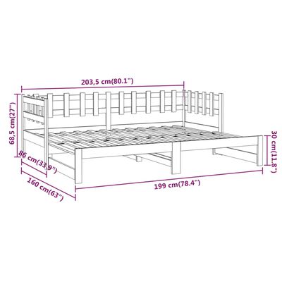 vidaXL Slaapbank uitschuifbaar 2x(80x200) cm grenenhout honingbruin