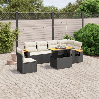 vidaXL 7-delige Loungeset met kussens poly rattan zwart