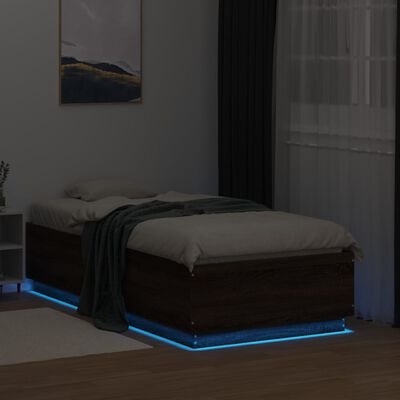 vidaXL Bedframe met LED-verlichting bruin eikenkleurig 75x190 cm