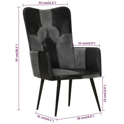 vidaXL Fauteuil echt leer zwart en grijs