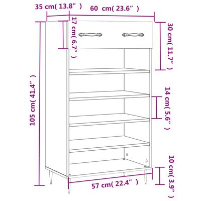 vidaXL Schoenenkast 60x35x105 cm bewerkt hout gerookt eikenkleurig