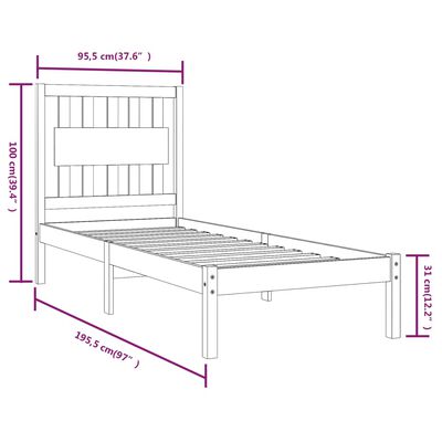 vidaXL Bedframe massief grenenhout zwart 90x190 cm