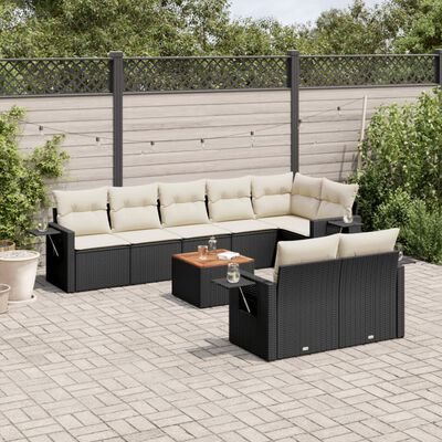 vidaXL 9-delige Loungeset met kussens poly rattan zwart