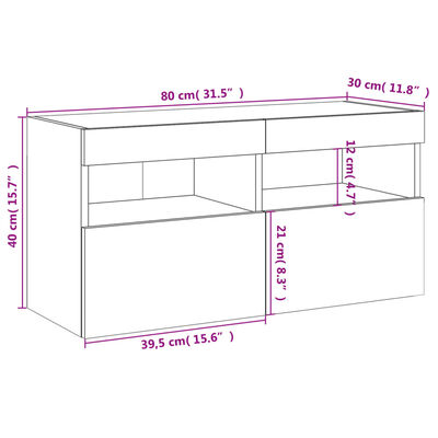 vidaXL Tv-wandmeubel met LED-verlichting 80x30x40 cm wit