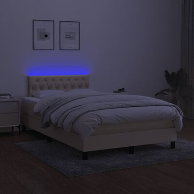 vidaXL Boxspring met matras en LED stof crèmekleurig 120x190 cm