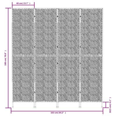 vidaXL Kamerscherm met 4 panelen 163x180 cm waterhyacint bruin