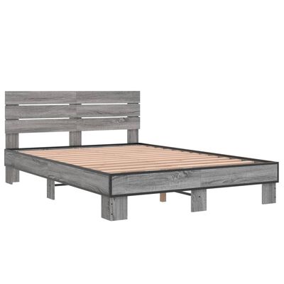 vidaXL Bedframe bewerkt hout metaal grijs sonoma eiken 140x190 cm