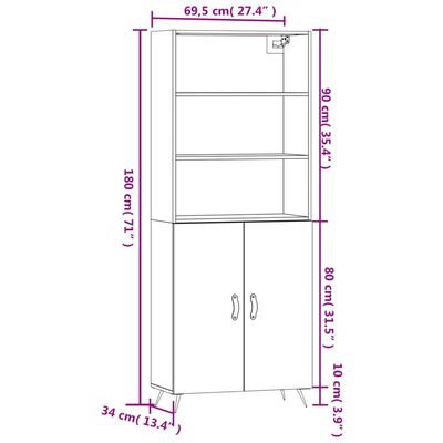 vidaXL Hoge kast 69,5x34x180 cm bewerkt hout betongrijs