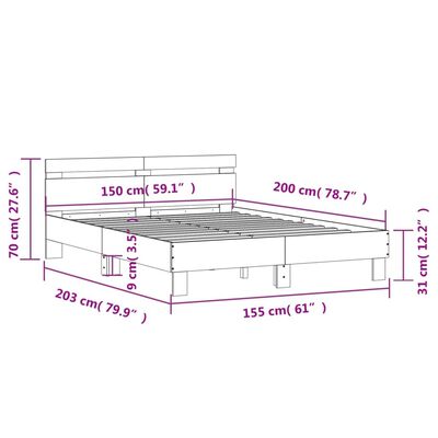 vidaXL Bedframe met hoofdeinde bewerkt hout betongrijs 150x200 cm