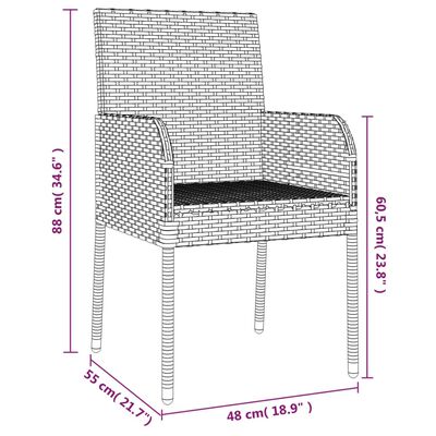 vidaXL 5-delige Tuinset met kussens poly rattan zwart